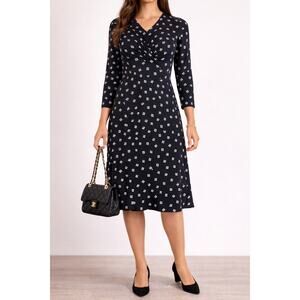 Lauren Ralph Lauren Black Geometric Print Long Sleeve Fit & Flare Dress Size 10